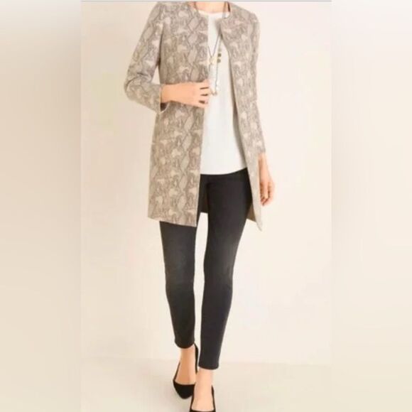 Chico’s Women’s XL Faux Suede Snakeskin l Open Front Jacket Beige Fall - Picture 11 of 11